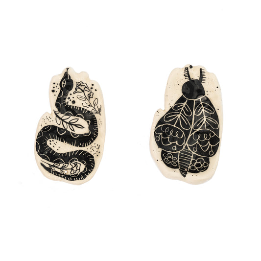Witches' hands Incense holder with moth or snake illustration