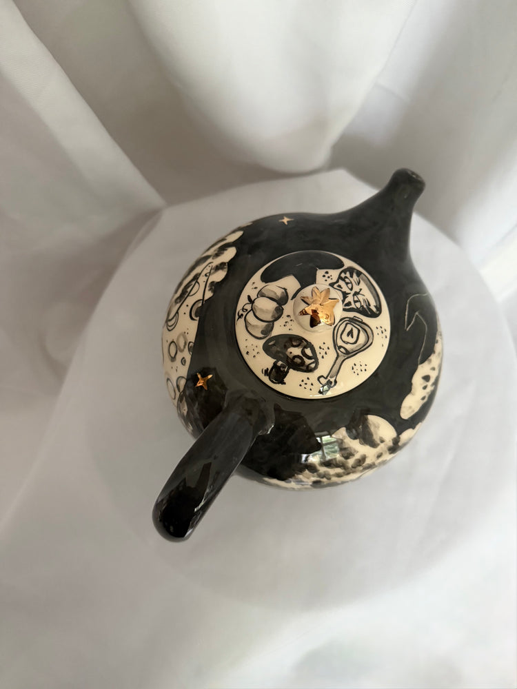 Midnight Witch Tea Pot with 24K gold starry night