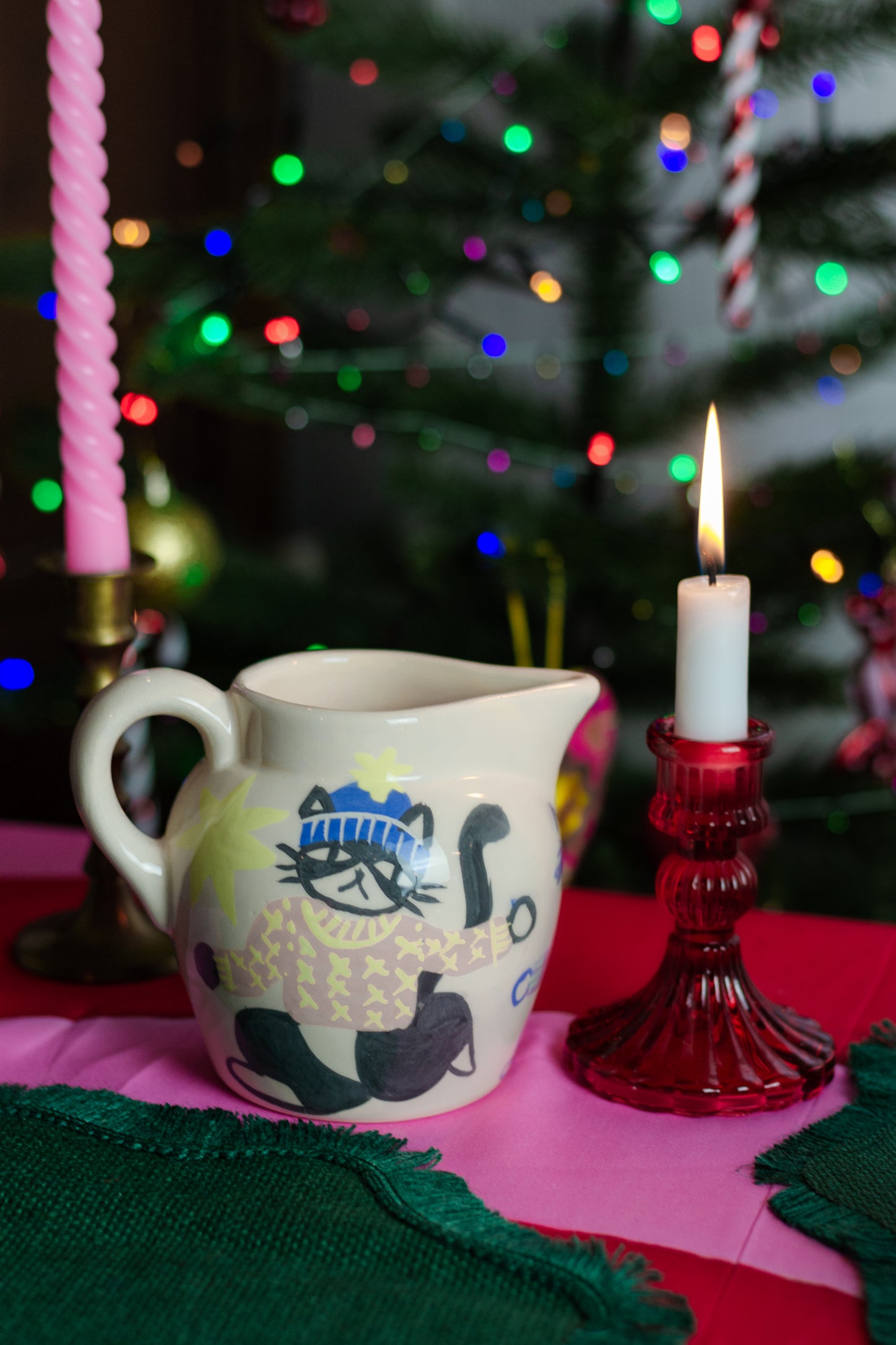 Milk Jug – 3 Dancing Knitted Jumper Cats