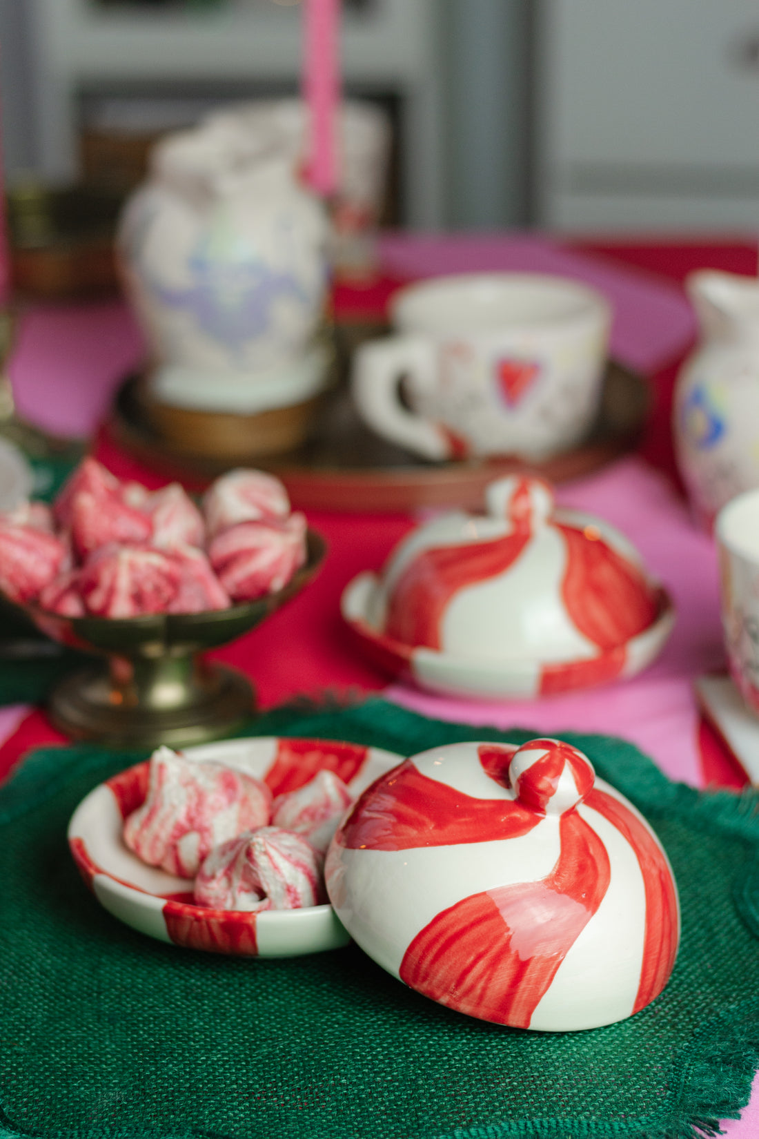 Red & White Stripe Candycane Butter Dish