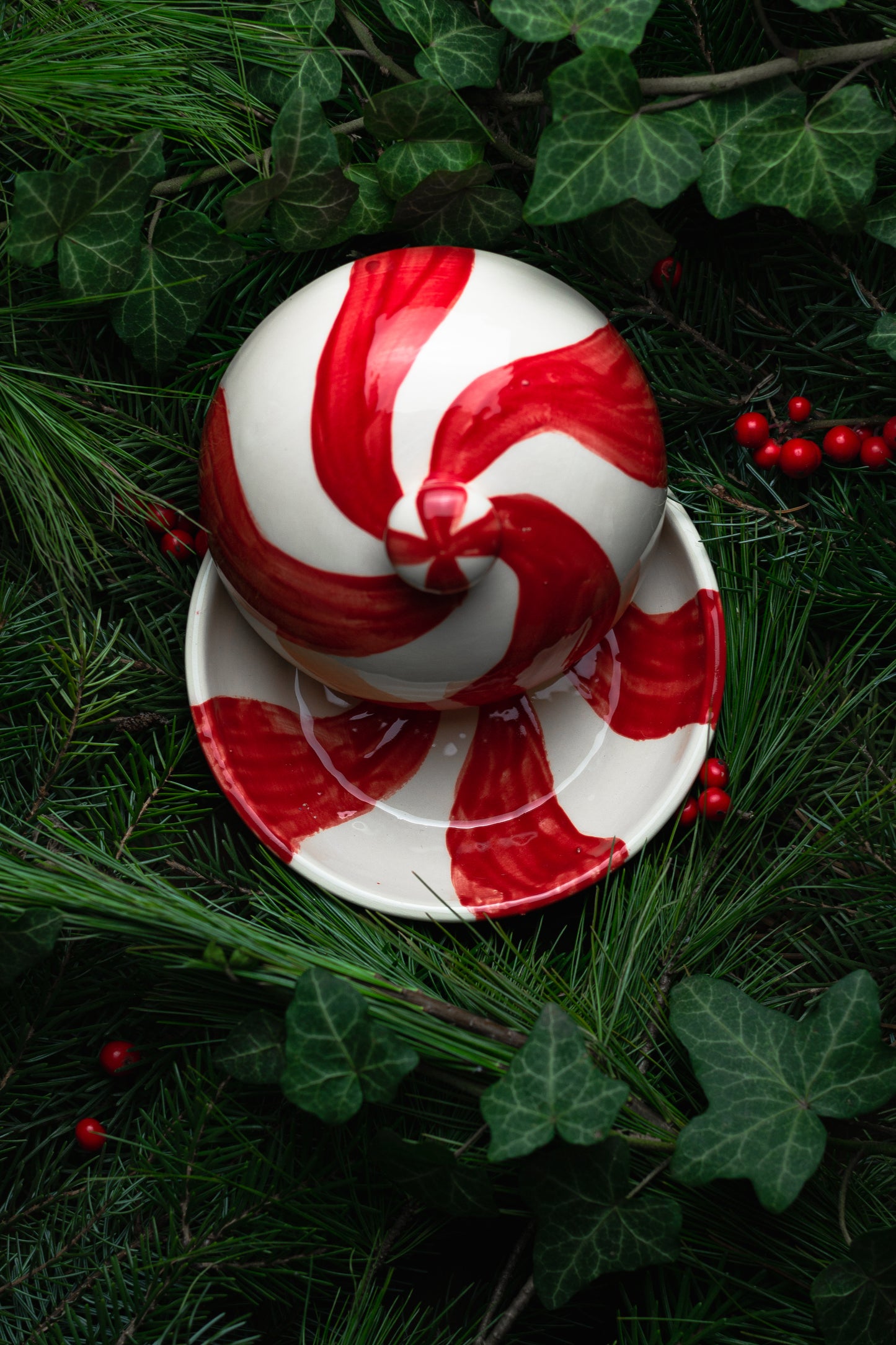 Red & White Stripe Candycane Butter Dish