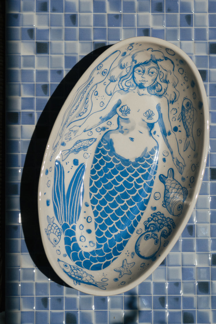 Mermaid Banquet – Hand-Painted Oval Feast Platter